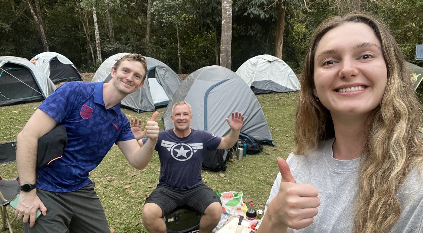 Olivia and colleagues at a residential trip campsite